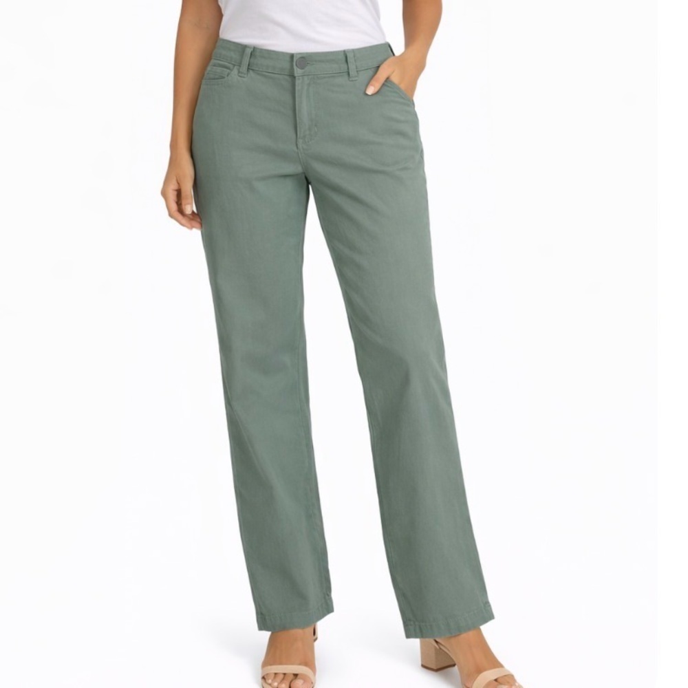 Nanette Lepore pants stretch olive green straight leg business SZ 8 comfort